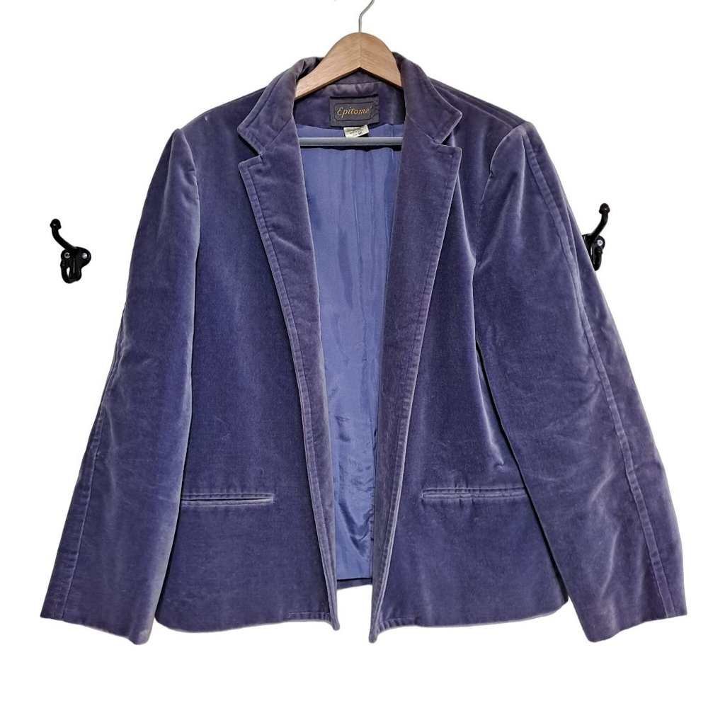 Epitome Blazer Women Size 16 Velvet Long Sleeve Jacket Flap Classic Purple